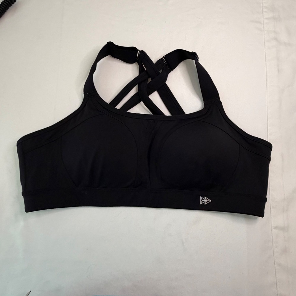 Yvette High Impact Sports Bra Black Crisscross Straps Size 2XL Activewear Gym